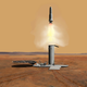 Artist’s depiction of a sample-containing spacecraft taking off from Mars.